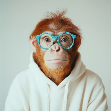 a monkey with glasses on its head