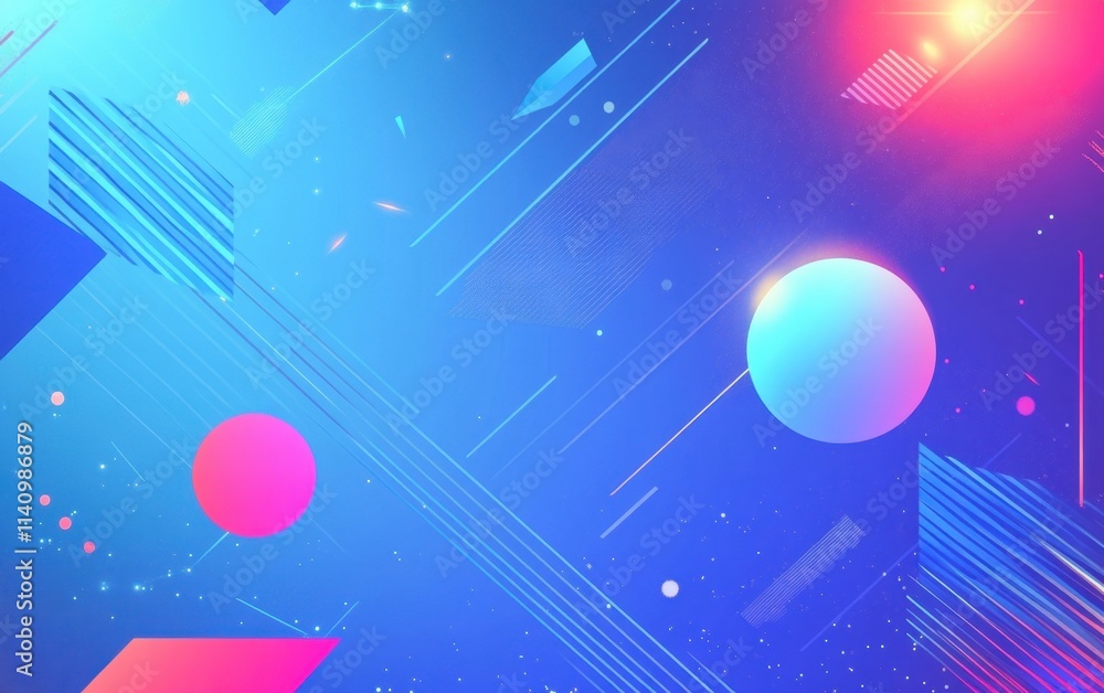Poster blue background with geometric shapes and light effects, creating an abstract design for technology-