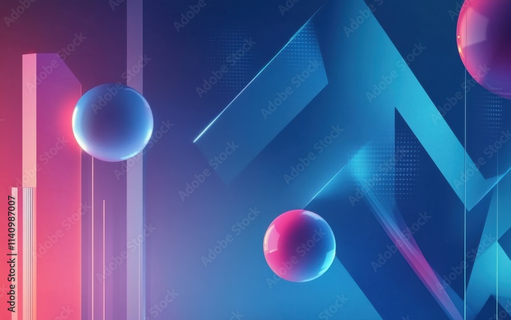 Poster blue background with geometric shapes and light effects, creating an abstract design for technology-