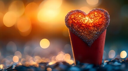 Fototapeta premium Sunset Heart Shaped Treat In A Red Cup