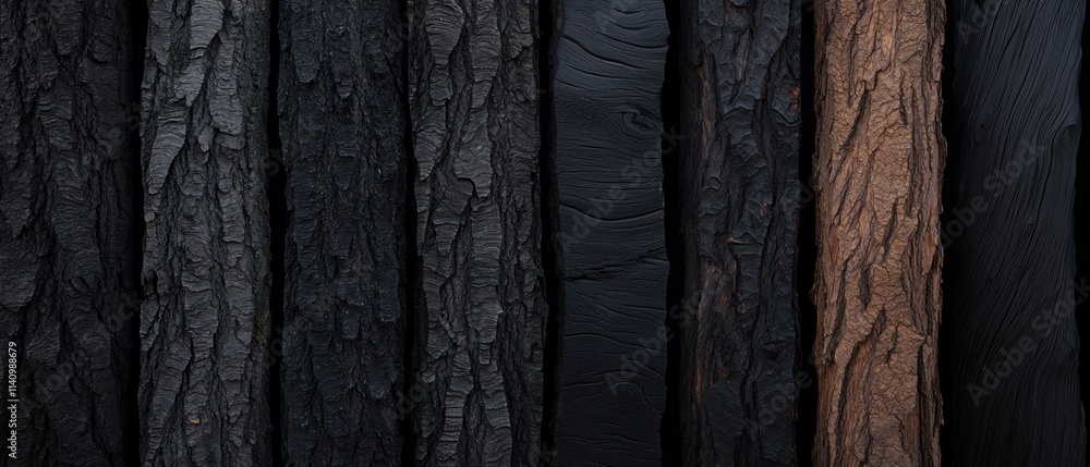 Poster close-up of a group of wooden planks arranged in a horizontal pattern. the planks are dark in color 