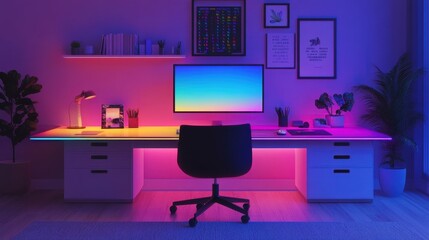 Innovative smart home setup with a 3D-rendered workspace.