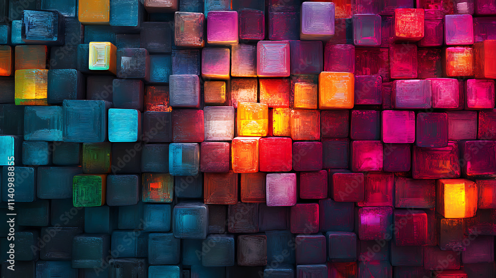 Aufkleber vibrant wall of colorful glowing code bits blocks technology background
