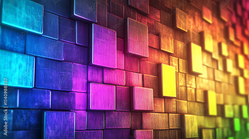 Aufkleber vibrant wall of colorful glowing code bits blocks technology background