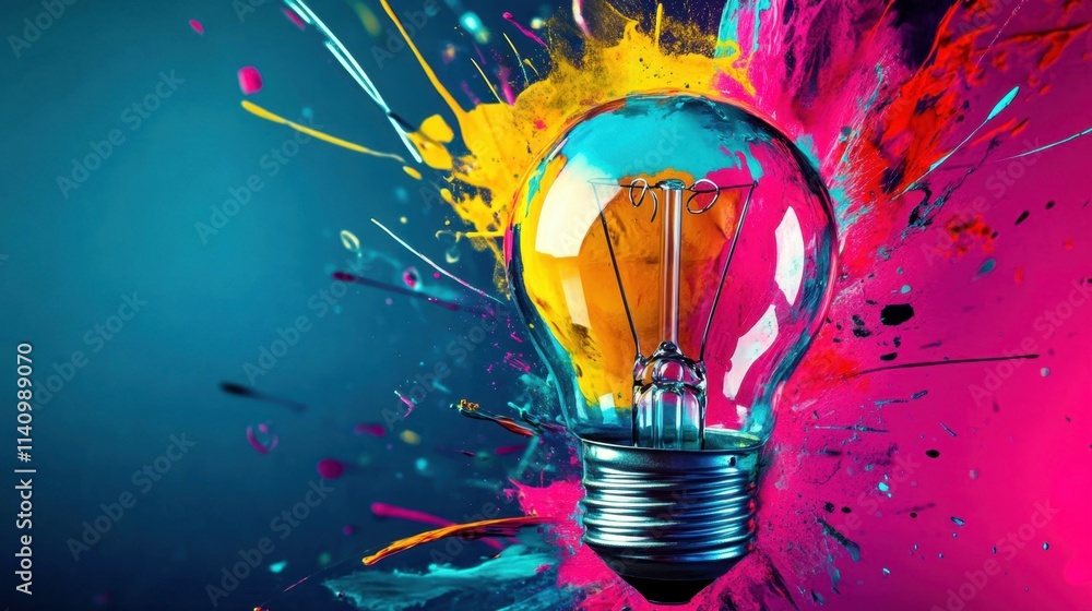 Poster innovative concepts emerge from the shards of an exploded light bulb.