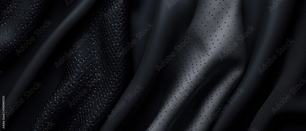 Poster close-up of a black fabric with a textured pattern. the fabric appears to be made of a shiny, shiny 