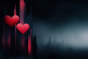 digital love symphony, pixelated hearts cascade against a digital skyline, adding a high-tech touch to valentines day with rhythmic charm