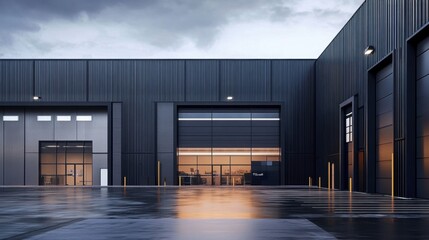 Obraz premium Sleek exterior architecture of a multifunctional warehouse and office.