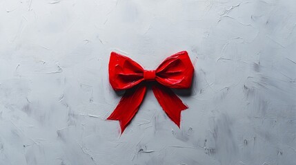 Red Painted Bow on Textured White Background