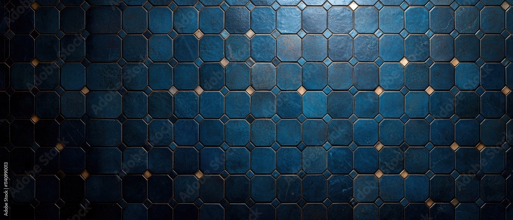 Poster close-up of a wall made up of small, hexagonal tiles. the tiles are arranged in a grid-like pattern,