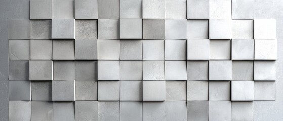 Close-up of a wall made up of small square tiles arranged in a grid-like pattern. the tiles are white in color and appear to be made of a textured material, possibly concrete or stone.
