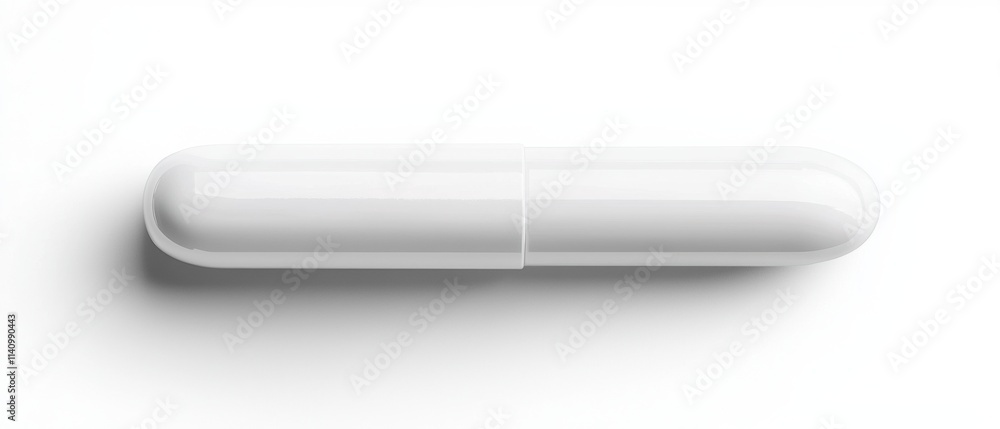 Poster 3d rendering of a white capsule or pill. the capsule is in the shape of a rectangular shape with a f