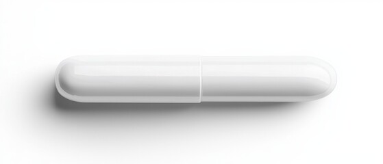 3d rendering of a white capsule or pill. the capsule is in the shape of a rectangular shape with a flat top and a curved bottom.