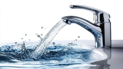 Realistic vector illustration showcasing water flowing from a faucet.