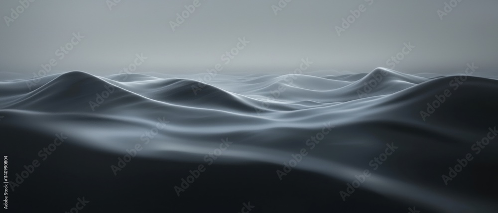 Aufkleber black and white abstract landscape with wavy lines that create a sense of movement and depth.