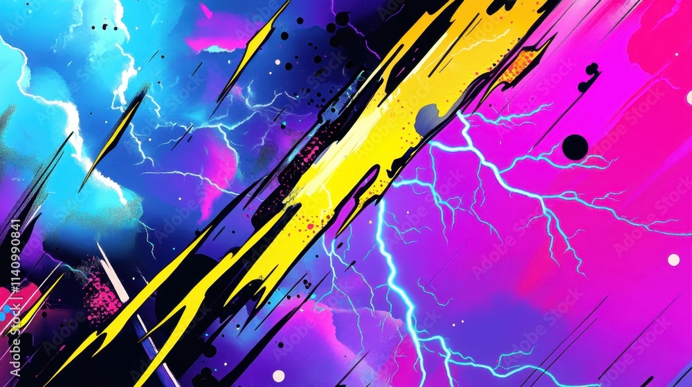 Poster dynamic background featuring thunder in a pop art aesthetic.