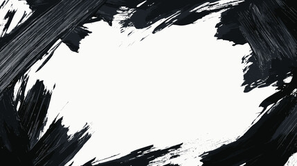 Black ink brushed painting strokes frame border grunge brush graphic element