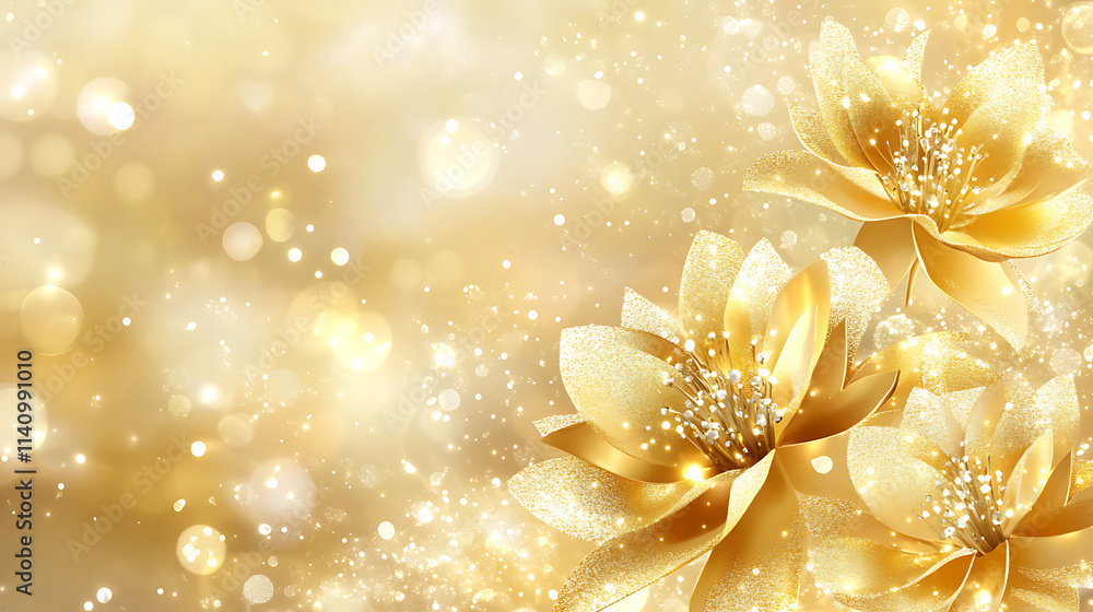 Aufkleber Shimmering golden background filled with soft glowing light particles and bokeh effects background