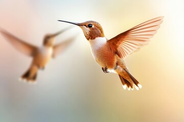 Fototapeta premium a humming bird flying in the air with its wings spread