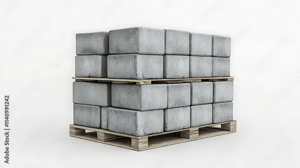 Poster side view on cement blocks on wooden pallet on white background