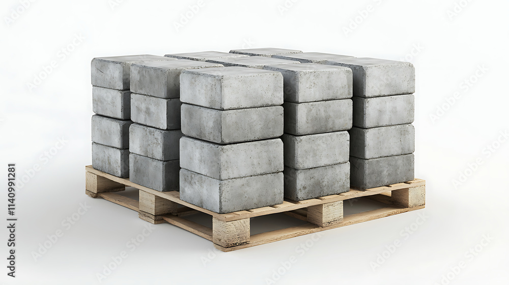 Aufkleber side view on cement blocks on wooden pallet on white background