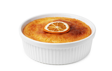 Tasty homemade semolina cake isolated on white