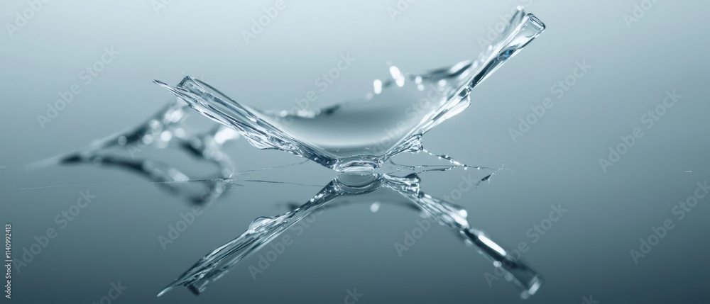 Poster close-up of a single drop of water falling into a pool of water. the drop is in the center of the im