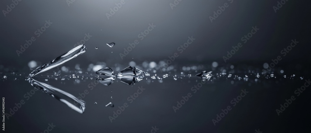 Poster black and white photograph of a single drop of water falling into a body of water. the drop is in th