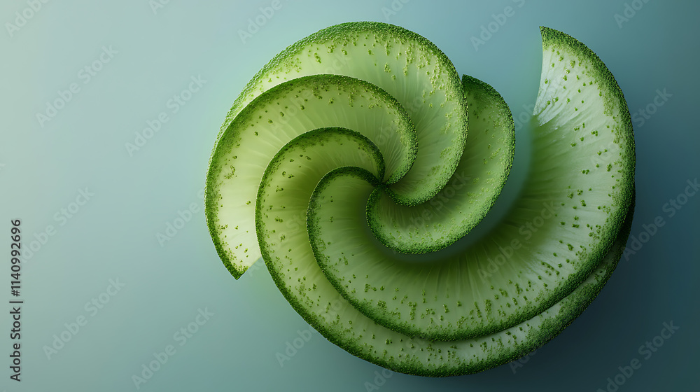 Poster sliced cucumber in spiral arrangement