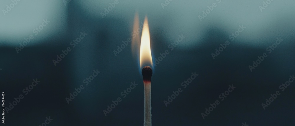 Poster close-up of a single matchstick with a lit matchstick in the center. the matchstick is in the foregr