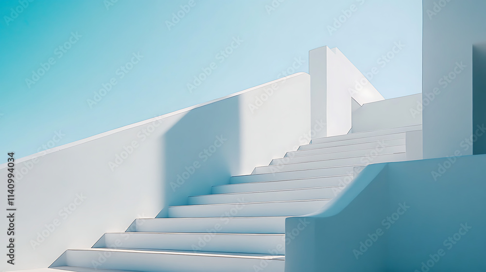 Poster white minimalist architecture with steps and open sky creating a serene and clean environment