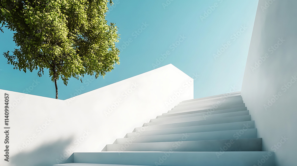 Aufkleber white minimalist architecture with steps and open sky creating a serene and clean environment
