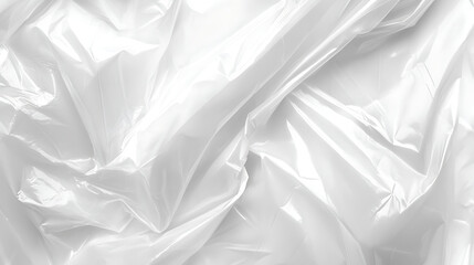 Obraz premium White plastic or polyethylene bag texture, transparant wrinkled plastic, macro, white background