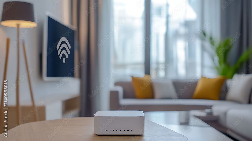 Aufkleber wifi repeater device is increasing the range of internet connection in a cozy apartment