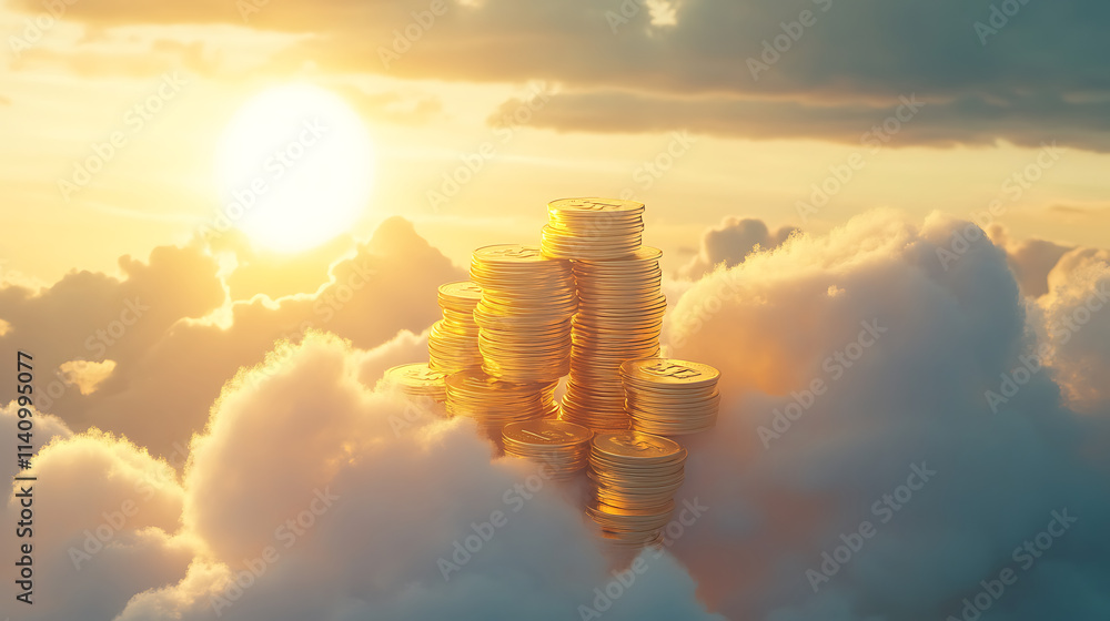 Poster stack of coins symbolizing growing expenses in cloud computing