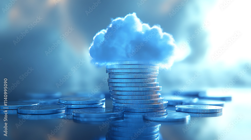 Poster Stack of coins symbolizing growing expenses in cloud computing