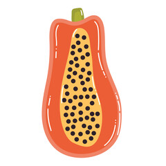 Cute cartoon half of ripe papaya in flat style. Tropical fruit isolated on white background.