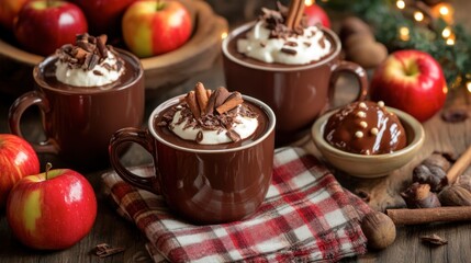 Warm Hot Chocolate with Whipped Cream and Chocolate Shavings