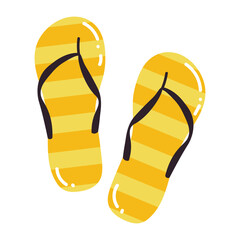 Cute cartoon yellow striped flip flops in flat style. Beach shoes isolated on white background.