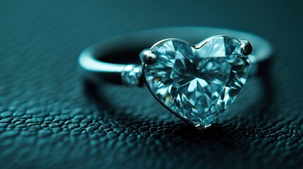 Heart-Shaped Brilliant Cut Diamond Ring on Textured Background