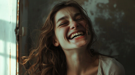 girl forcing a laugh trying to mask her pain