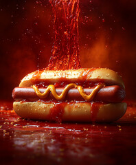 Pysznie wyglądający hot-dog z musztardą na parówce