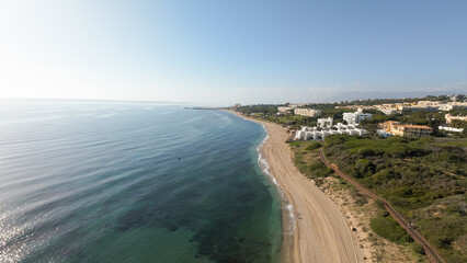 Aerial drone photo of the beautiful beach front in the town of Sitio de Calahonda in Mijas Spain...