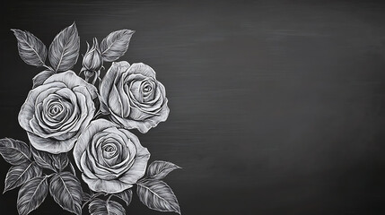 Monochrome hand-drawn floral illustration of roses on a chalkboard, evoking somber emotions suitable for funeral condolences and memorials