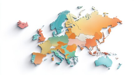 Fototapeta premium Europe map with political boundaries, each country labeled and colored, clean white background