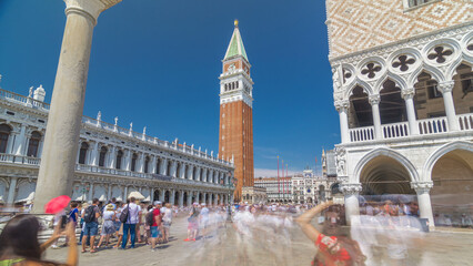 Campanile di San Marco and Palazzo Ducale, from San Giorgio Maggiore timelapse hyperlapse, Venice,...