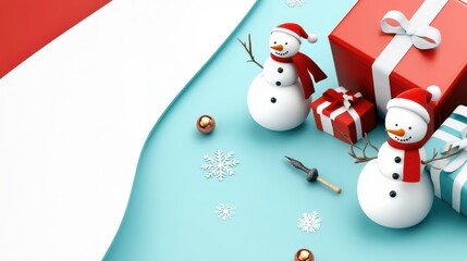 Flyers for charity events during the holidays With cheerful gift box illustrations and seasonal patterns like snowmen and walking sticks,on red and white background.