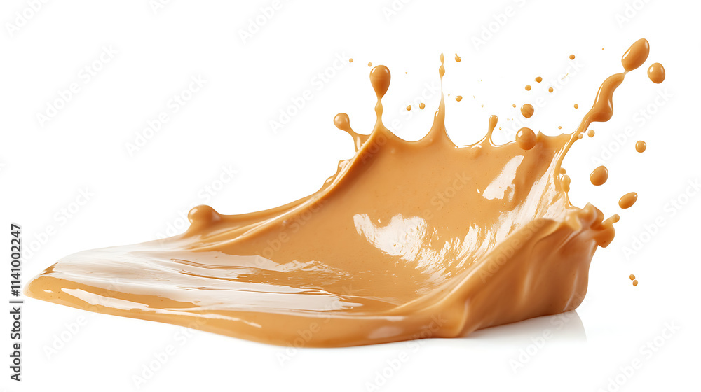 Poster one single peanut butter paste splash isolated on white background