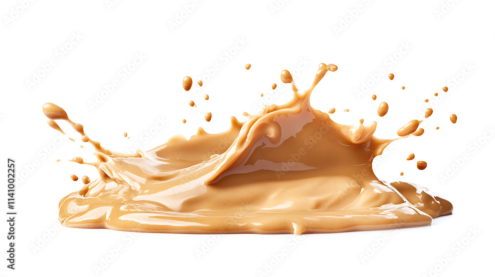 Poster one single peanut butter paste splash isolated on white background