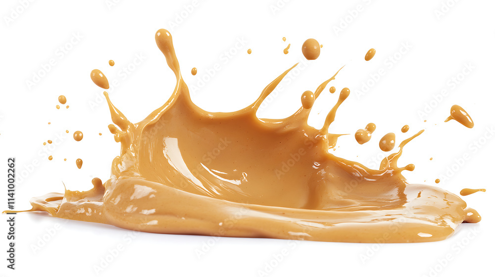 Poster one single peanut butter paste splash isolated on white background
